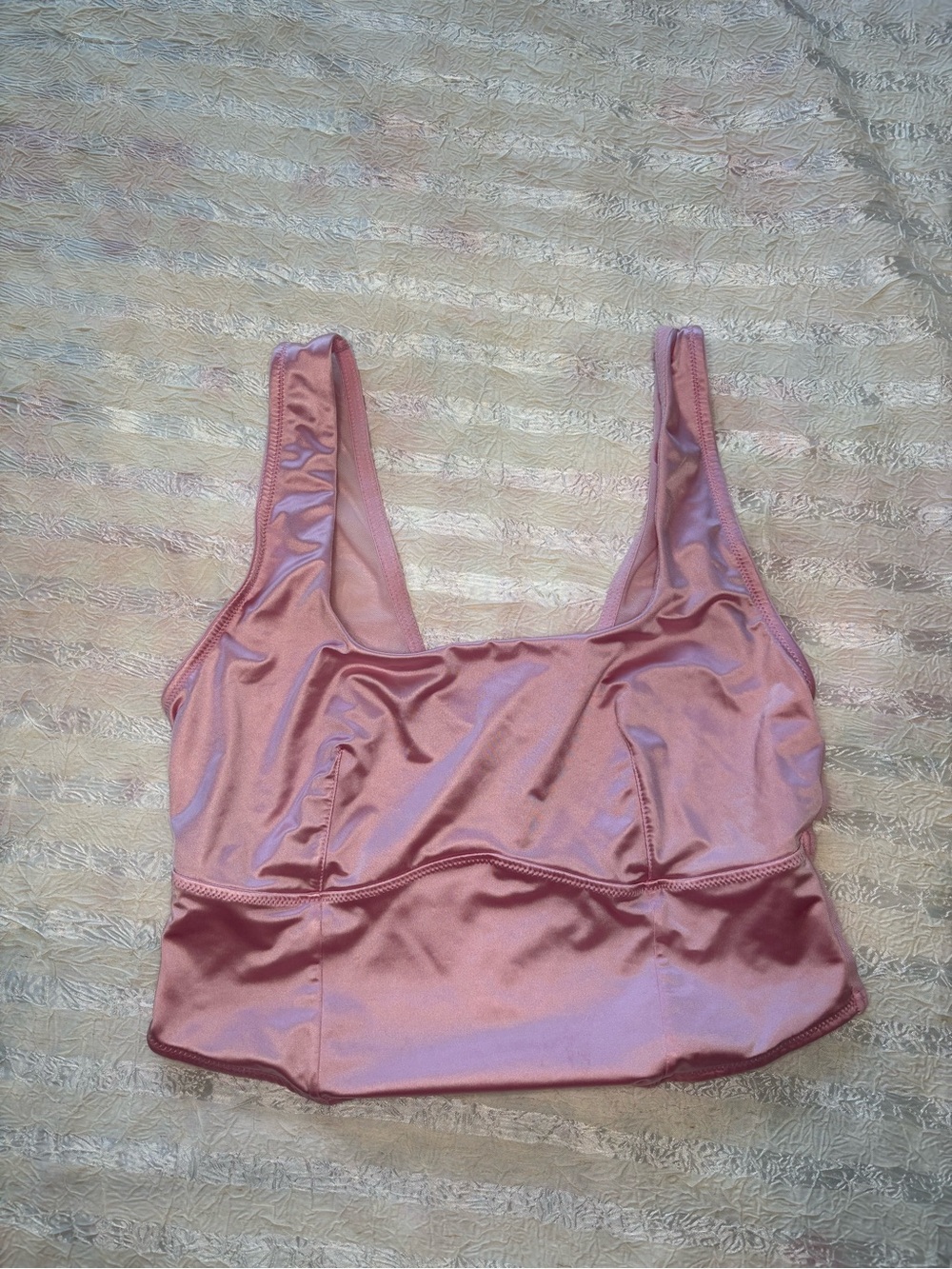 Colsie Pink Satin Cropped Preppy Tank with Mesh Back - Large
